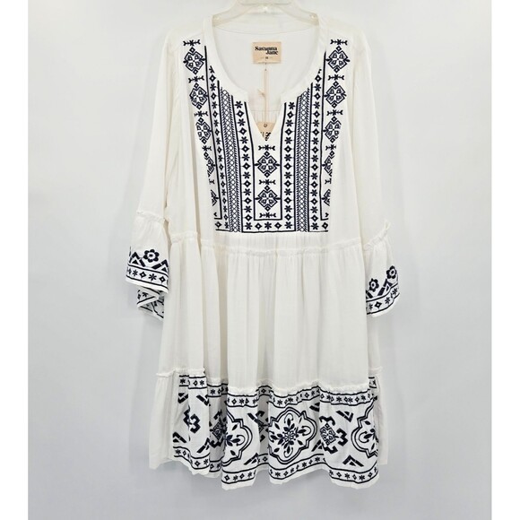 Savanna Jane Dresses & Skirts - Savanna Jane NWT embroidered Boho peasant dress Size 3X white & blue